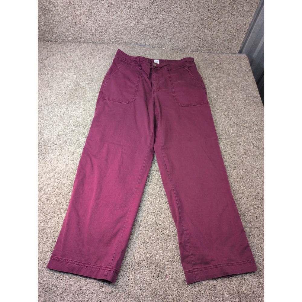 Gap‎ Girlfriend Khaki Pants Womens 12 Berry Burgundy Wide Leg Cropped Mid Rise